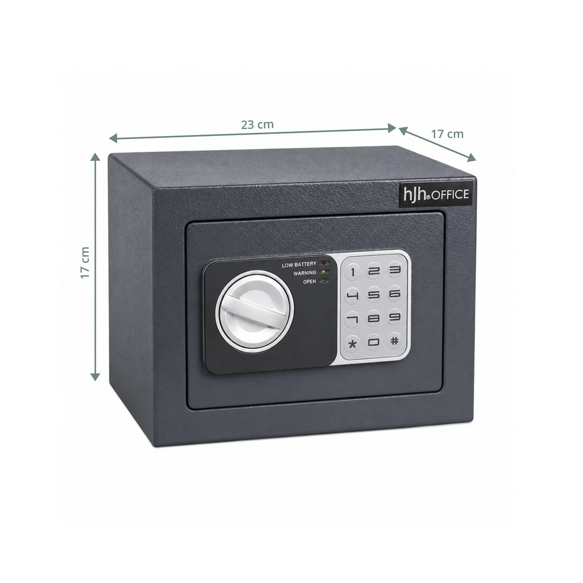 Maßansicht des Tresors Safe Compact Mini in Anthrazit mit 23 × 17 cm von hjh OFFICE