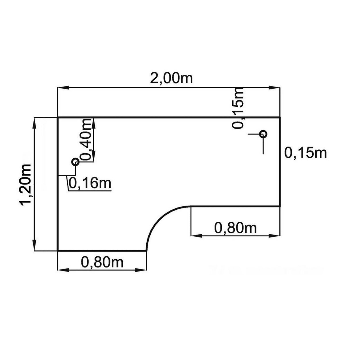 Technische Zeichnung des Schreibtischs HILO 82 S mit 2,00 × 1,20 m von hjh OFFICE PRO