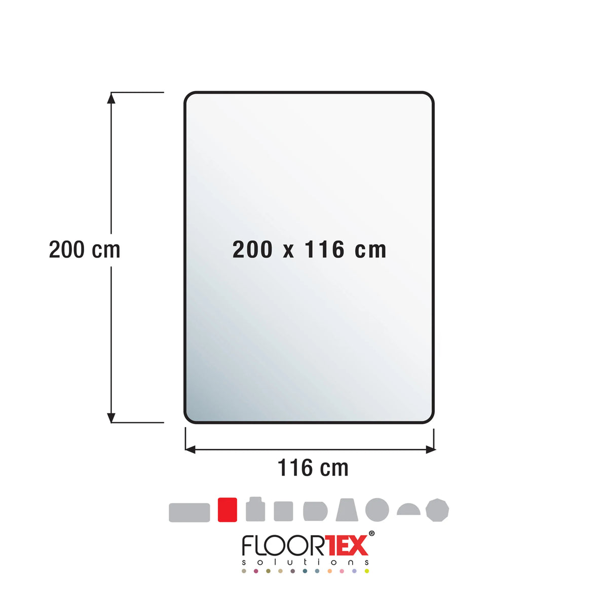 Technische Zeichnung der Bodenschutzmatte ULTIMAT mit 200 x 116 cm von Floortex