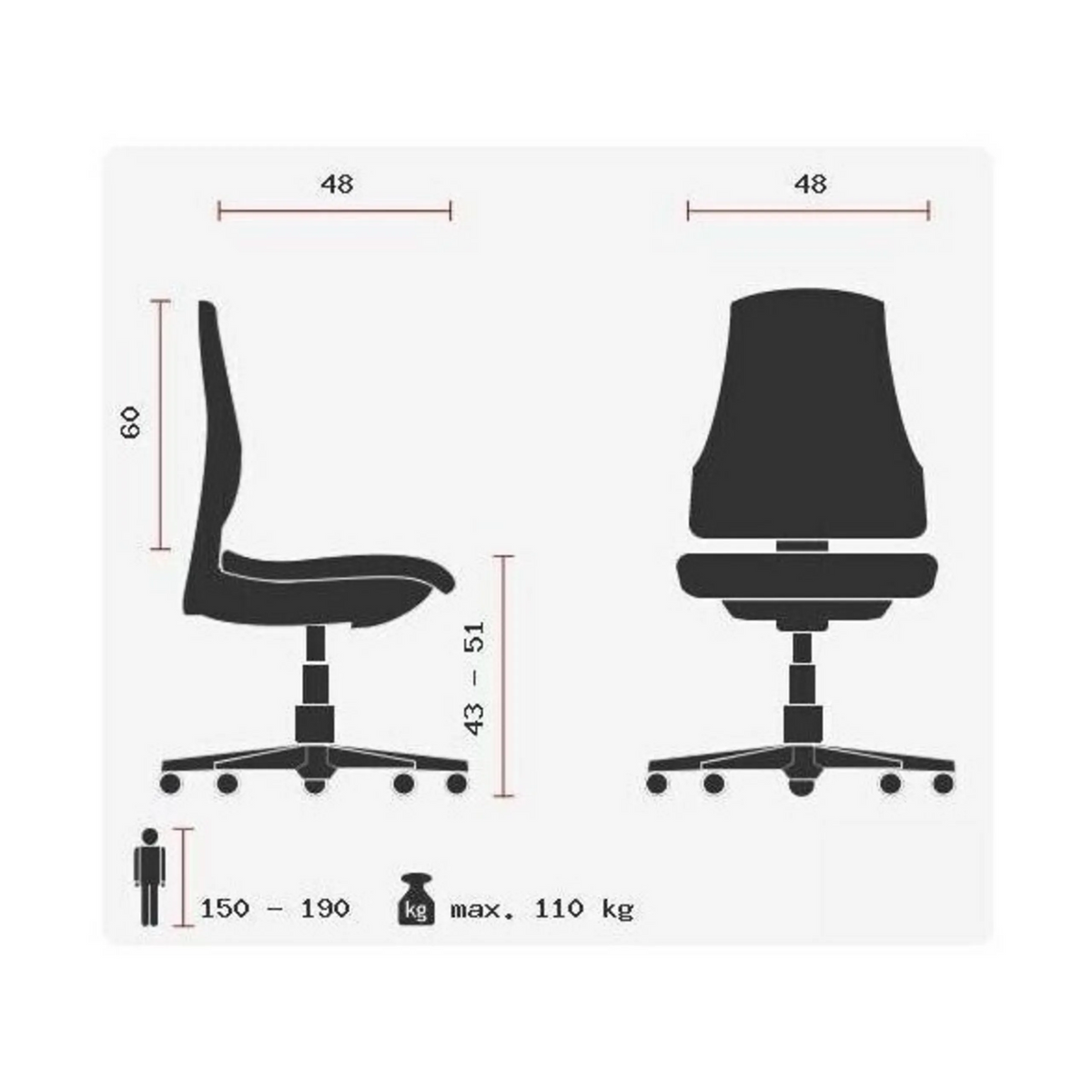 Technische Zeichnung des Homeoffice Bürostuhls Open Point SY mit 60 cm Rückenhöhe von Topstar
