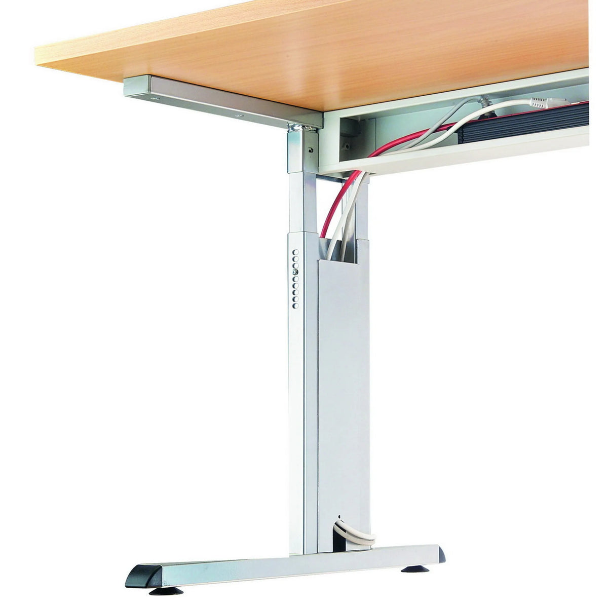 Höhenverstellbares Gestell des Schreibtischs MEGA 12 G in Graphit mit Ahornholzplatte von hjh OFFICE PRO