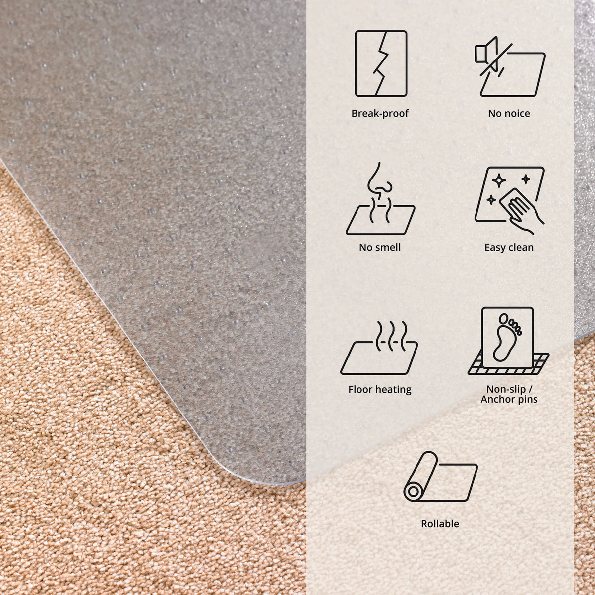 Transparente Bodenschutzmatte ADVANTAGEMAT aus Vinyl auf einem Teppichboden von Floortex