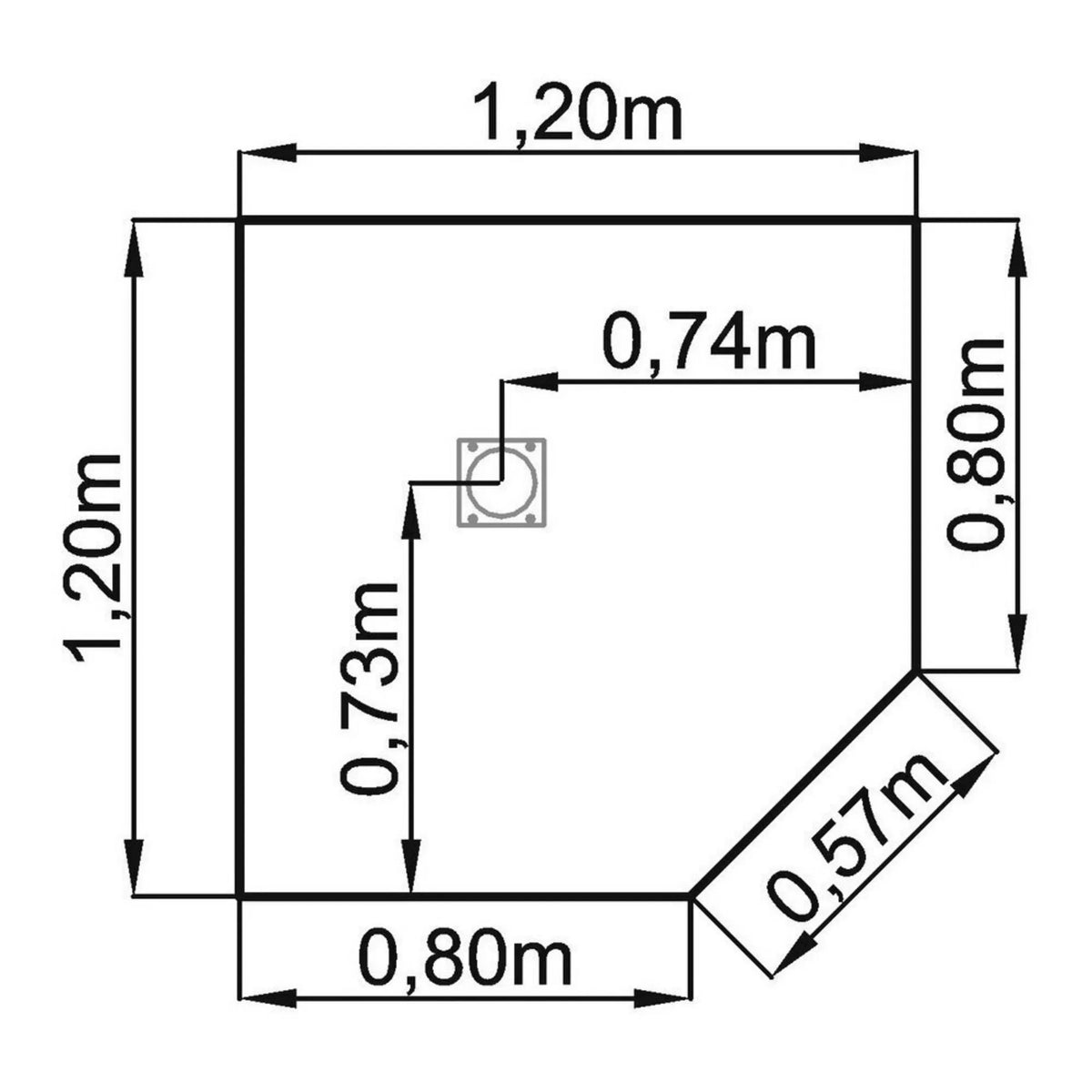 Technische Zeichnung der Trapezplatte RT12 G mit 1,20 × 1,20 m von hjh OFFICE PRO