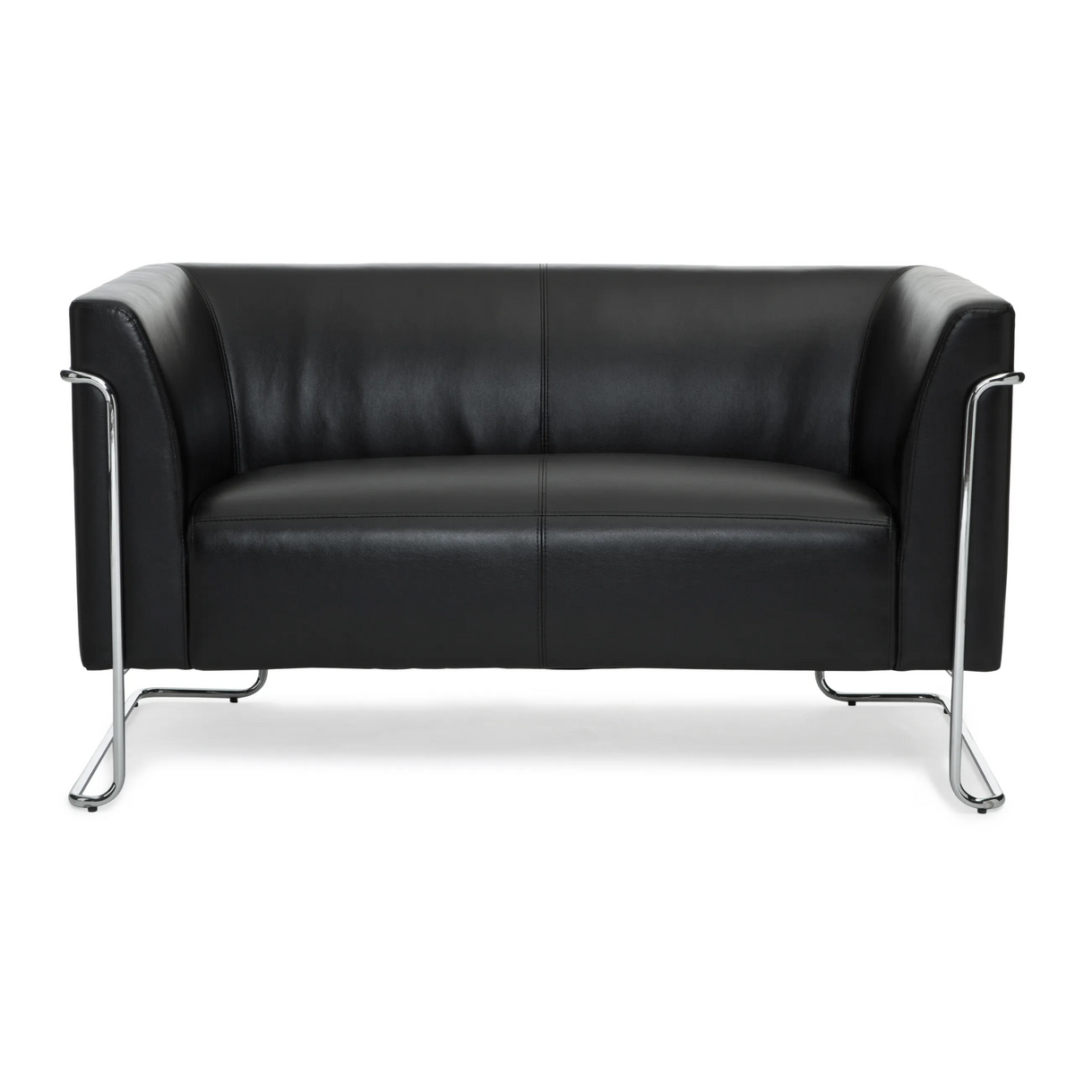 Schwarzes Loungesofa CURACAO als Zweisitzer mit verchromtem Gestell von hjh OFFICE – 360-Grad-Ansicht (Frontansicht 0°)