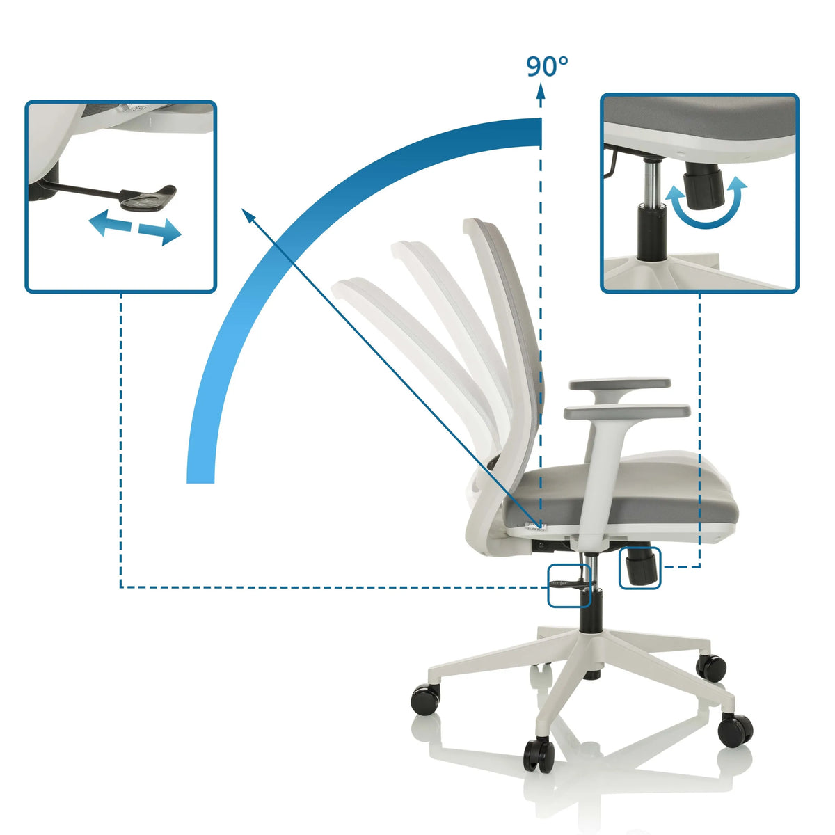 Verstellmechanismen des Home-Office-Bürostuhls PROFONDO ECO W mit 90 Grad Neigung von hjh OFFICE
