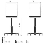 Technische Zeichnung der Stehhilfe BALANCE SIT III W mit einer Sitzhöhe von 56 bis 81 cm von hjh OFFICE