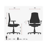 Technische Zeichnung des Luxus-Chefsessel OFFICE RS1 mit einer Breite von 55 cm von Topstar