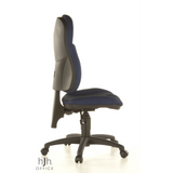 Blauer Homeoffice-Bürostuhl WELLPOINT 10 mit Fußkreuz und fünf Rollen von Topstar – 360-Grad-Ansicht (Seitenprofil 100°)