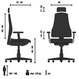 Technische Zeichnung des Luxus-Chefsessel ERGOHUMAN ULTRA L GEN2 mit maximal 120 kg Belastbarkeit von hjh OFFICE