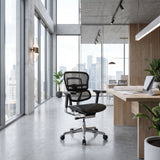 Luxus-Chefsessel ERGOHUMAN BASE GEN2 mit schwarzem Netzgewebe in einem Büro von hjh OFFICE (KI-generiertes Bild)