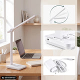 Weiße Schreibtischlampe Lumanova D1 mit verstellbarem Arm und Netzteil von hjh OFFICE (KI-generiertes Bild)