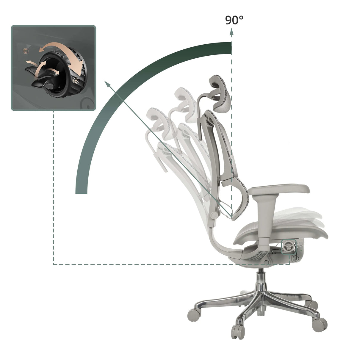 Verstellbare Rückenlehne des Luxus-Chefsessels ERGOHUMAN SLIM ULTRA G GEN2 mit Neigung bis zu 90 Grad von hjh OFFICE