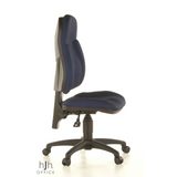 Blauer Homeoffice-Bürostuhl WELLPOINT 10 mit Fußkreuz und fünf Rollen von Topstar – 360-Grad-Ansicht (Seitenprofil 80°)