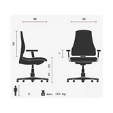 Technische Zeichnung des Homeoffice-Bürostuhls OPEN POINT  P SOMO AL.B2(B) mit einer Belastung bis 110 kg von Topstar