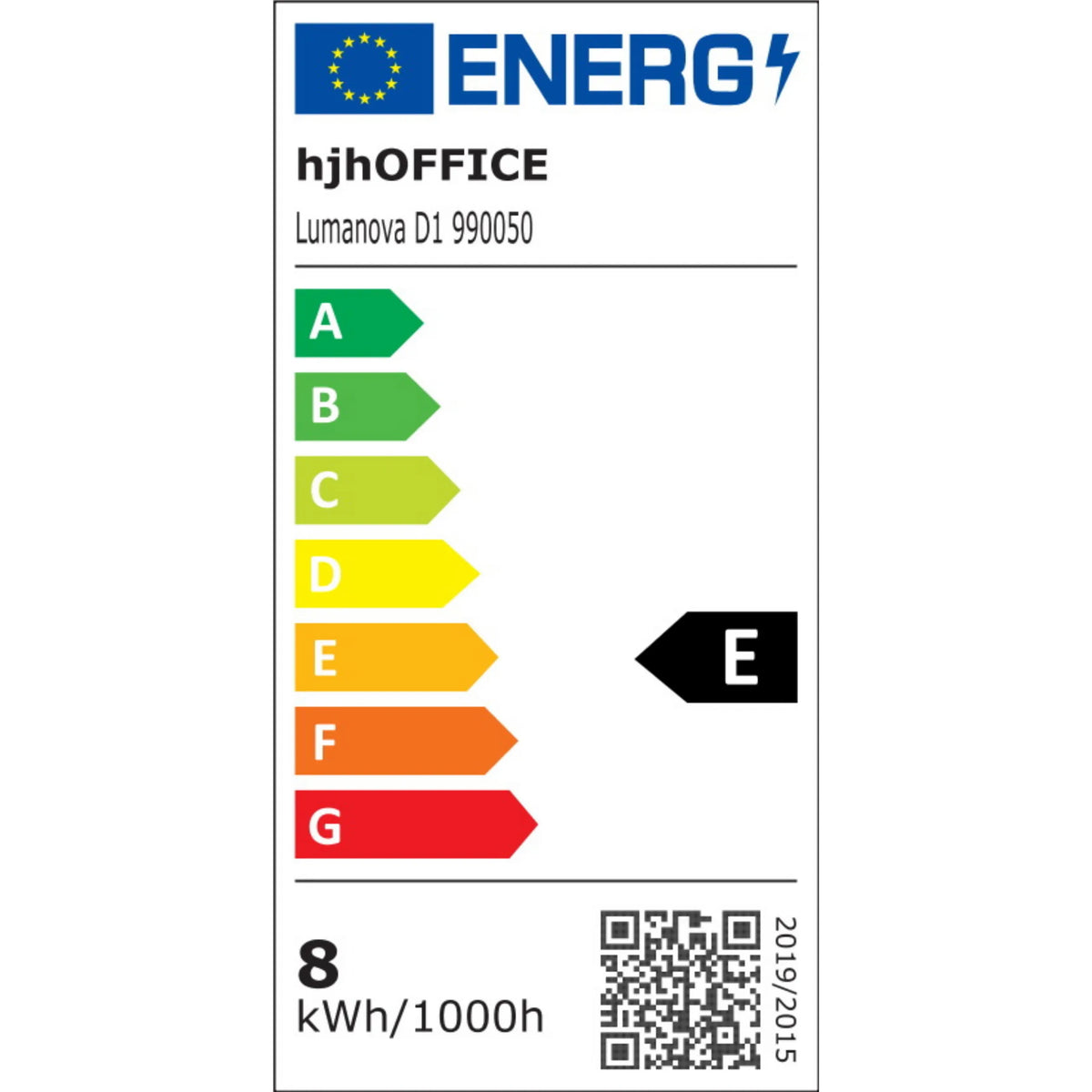 ENERG hjhOFFICE Lumanova D1 990050 A B C D E F G E 8 kWh/1000h 2019/2015