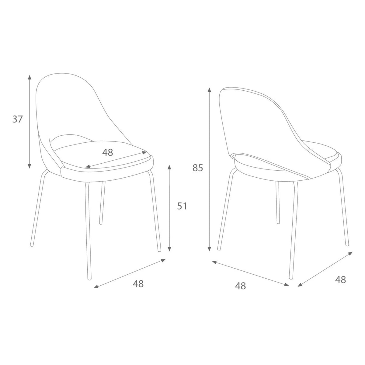 Technische Zeichnung des Vierfußstuhls COSTA BLACK mit einer Gesamthöhe von 85 cm von Grospol