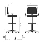 Technische Zeichnung des Counterstuhls ASPEN WORK W mit einer Sitzhöhe von 58–78 cm von hjh OFFICE