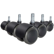 Fünf schwarze Stuhlrollen 5x ROLO FIX 10mm/50mm für Hartböden mit silberfarbenen Metallstiften von hjh OFFICE