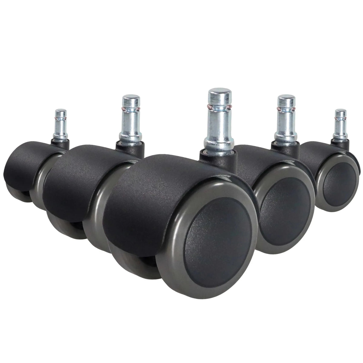 Fünf schwarze Stuhlrollen 5x ROLO FIX 11mm/50mm für Hartböden mit silberfarbenen Metallstiften von hjh OFFICE