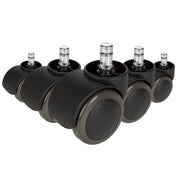 Fünf schwarze Stuhlrollen 5x ROLO No-Noise 11mm/50mm für Hartböden mit metallischen Bolzen von hjh OFFICE