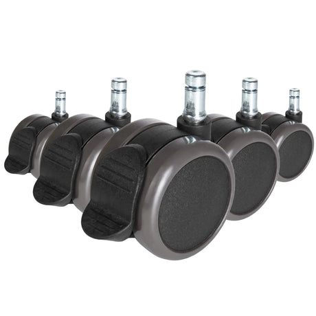 Fünf schwarze Stuhlrollen 5x ROLO STOP 11mm/65mm für Hartböden mit metallischen Bolzen von hjh OFFICE