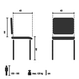 Technische Zeichnung des Esszimmerstuhls ELARIS mit einer Sitzhöhe von 48 cm von hjh LIVING