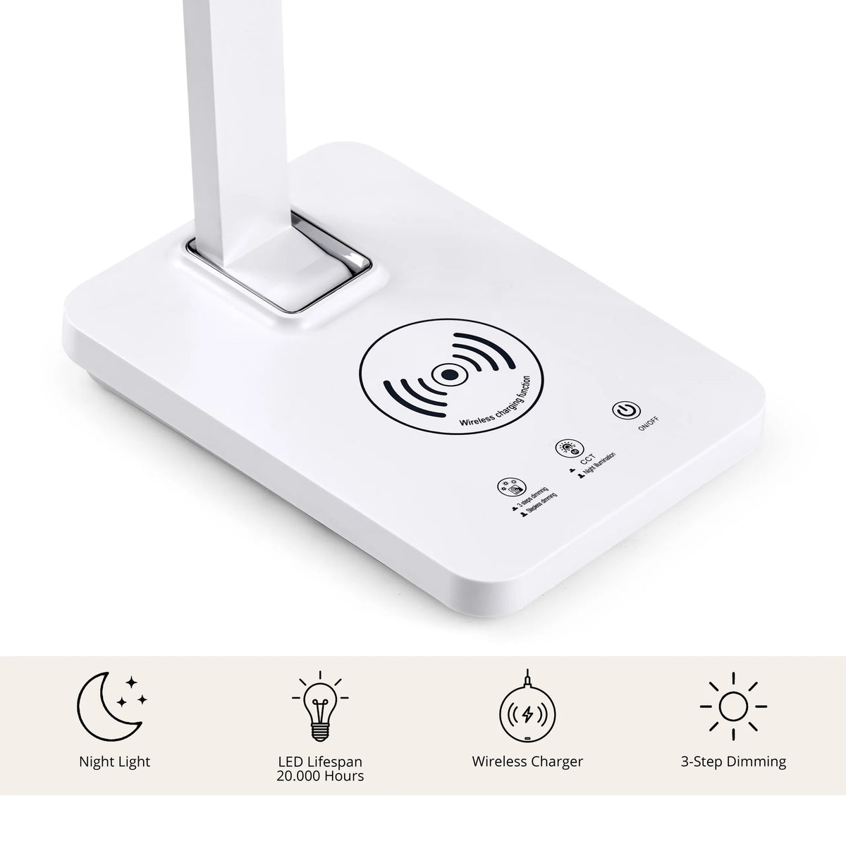 Sockel der Schreibtischlampe Lumanova D1 mit integrierter Wireless-Charging-Funktion und Touch-Steuerung von hjh OFFICE
