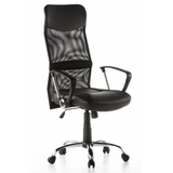 Schwarzer Homeoffice Chefsessel ARTON 20 mit Netzrücken und Fußkreuz mit fünf Rollen von hjh OFFICE – 360-Grad-Ansicht (schräge Frontansicht 40°)