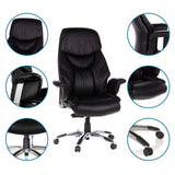 Luxus-Chefsessel PRADO aus schwarzem Kunstleder mit Detailansichten der Polsterung, Armlehnen und Rollen von hjh OFFICE