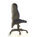 Blauer Homeoffice-Bürostuhl WELLPOINT 10 mit Fußkreuz und fünf Rollen von Topstar – 360-Grad-Ansicht (schräge Rückenansicht 120°)