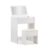 Weißer Schminkspiegel Glamdesk mit aufklappbarem Spiegel und passendem Hocker von hjh LIVING – 360-Grad-Ansicht (Frontansicht 0°)