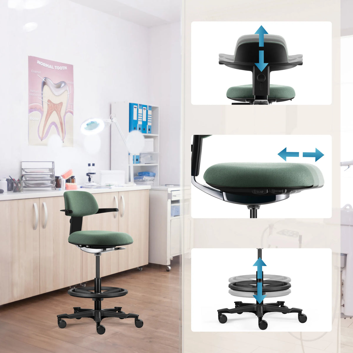 Höhenverstellbare Armlehnen, Sitzfläche und Gasfeder des Arbeitsstuhls TOP WORK 40 von hjh OFFICE