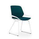Besucherstuhl AERIS NUMO COMFORT W mit petrolblauem Stoffbezug und weißem Gestell von Aeris - Impulsmöbel