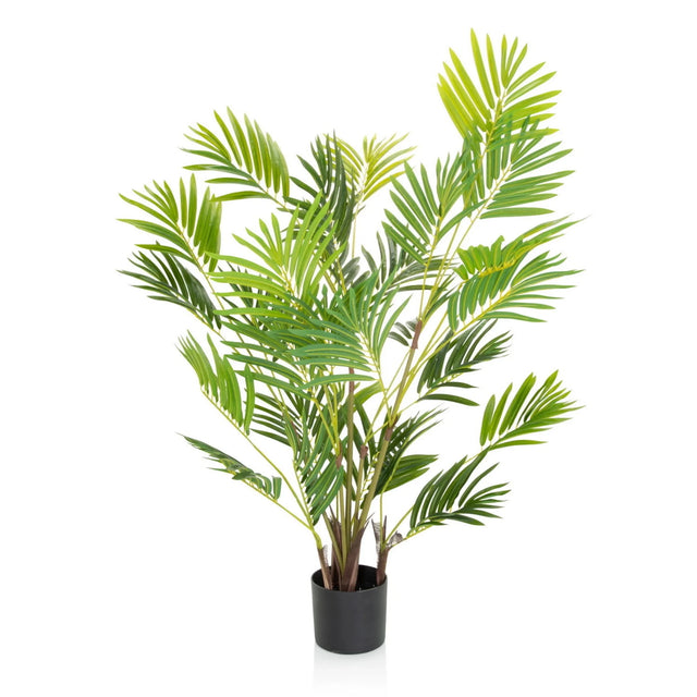 Grüne Kunstpflanze ARECA I mit fächerartigen Blättern in einem schwarzen Topf von hjh OFFICE
