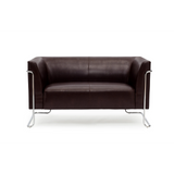 Braunes Loungesofa CURACAO als Zweisitzer mit verchromten Metallgestell-Beinen von hjh OFFICE – 360-Grad-Ansicht (Frontansicht 0°)