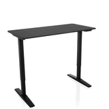 Schwarzer elektrisch höhenverstellbarer Schreibtisch STAND CARBON mit rechteckiger Tischplatte von hjh OFFICE – 360-Grad-Ansicht (Seitenprofil 90°)