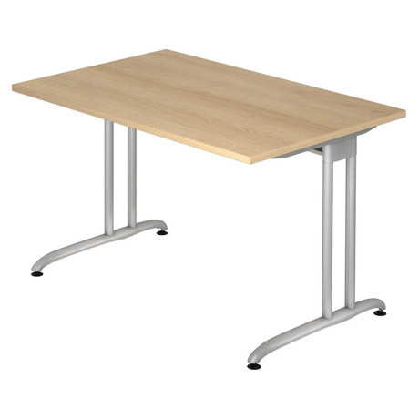 Schreibtisch BELA 12 S in Eiche-Optik mit silberfarbenem Metallgestell von hjh OFFICE PRO