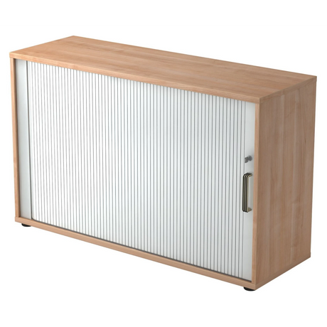Rollladenschrank BETA R 1732S in Nussbaum-Optik mit weißem Rollladen und Streifengriff von hjh OFFICE PRO