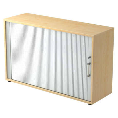 Rollladenschrank BETA R 1732S in Ahorn-Optik mit weißem Rollladen und Chromgriff von hjh OFFICE PRO