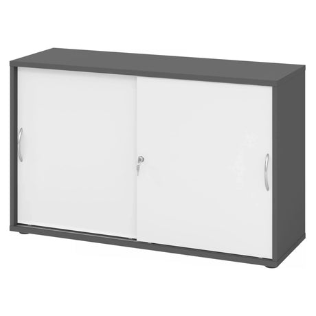 Schiebetürenschrank BETA S 1752S in Graphit und Weiß mit Metall-Bogengriffen von hjh OFFICE PRO