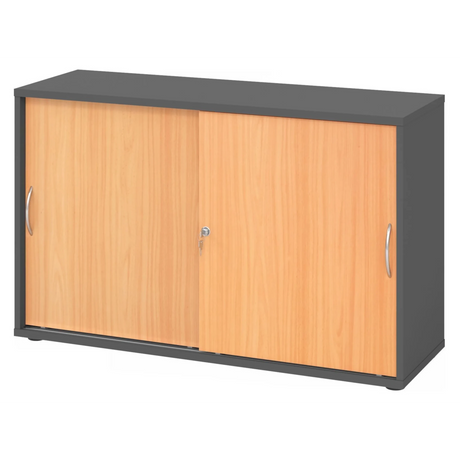 Schiebetürenschrank BETA S 1752S in Graphit und Buche mit zwei Bogengriffen von hjh OFFICE PRO