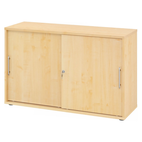 Schiebetürenschrank BETA S 1752S in Ahorn-Optik mit zwei Relinggriffen und Schloss von hjh OFFICE PRO