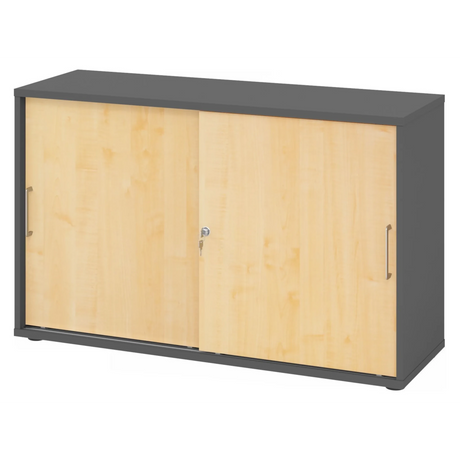 Schiebetürenschrank BETA S 1752S in Graphit und Ahorn mit Metallgriffen von hjh OFFICE PRO