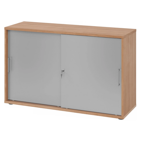 Schiebetürenschrank BETA S 1752S in Nussbaum-Optik mit silbernen Türen und Metallgriffen von hjh OFFICE PRO
