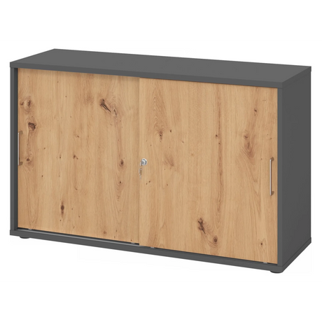 Schiebetürenschrank BETA S 1752S in Graphit und Asteiche mit zwei Metallgriffen von hjh OFFICE PRO
