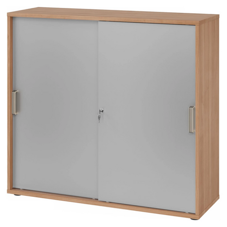 Schiebetürenschrank BETA S 1753S in Nussbaum-Optik mit silbernen Türen und Streifengriffen von hjh OFFICE PRO