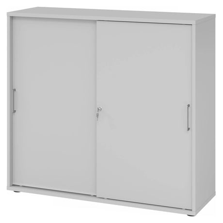 Grauer Schiebetürenschrank BETA S 1753S aus Metall mit silbernen Griffen von hjh OFFICE PRO