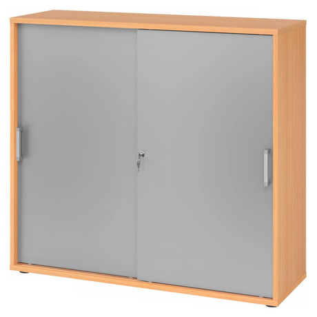 Schiebetürenschrank BETA S 1753S in Buche-Optik mit silberfarbenen Metalltüren und Chromgriffen von hjh OFFICE PRO