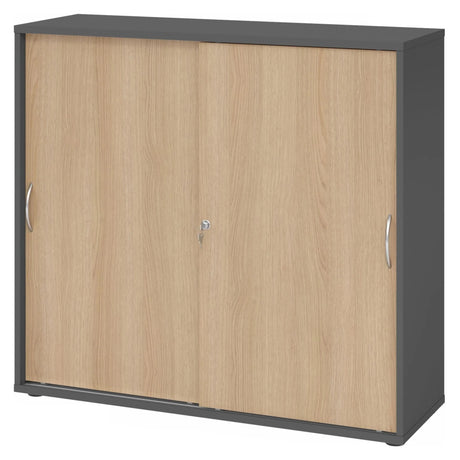 Schiebetürenschrank BETA S 1753S in Graphit und Eiche mit Bogengriffen von hjh OFFICE PRO