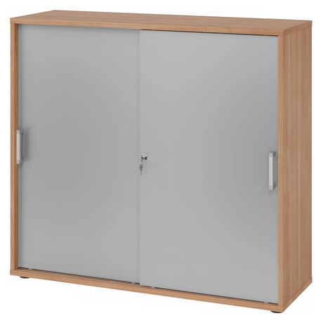 Schiebetürenschrank BETA S 1753S in Nussbaum-Optik mit silbernen Metallfronten und Chromgriffen von hjh OFFICE PRO